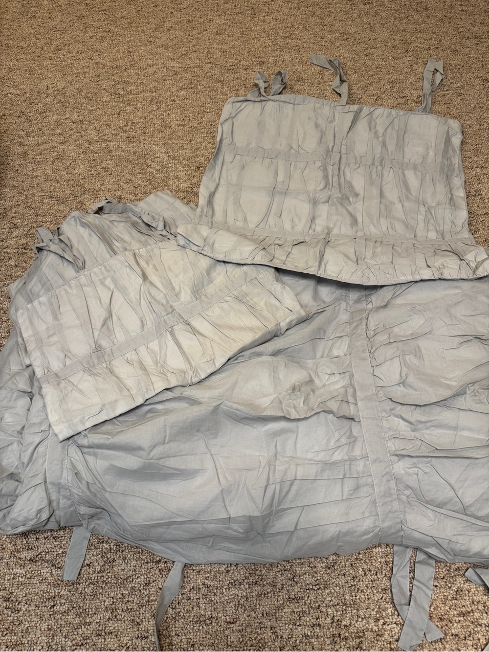 Pottery Barn Light Gray Ruffled Duvet Cover Set
